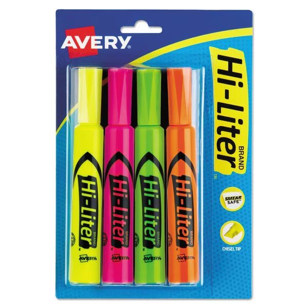 HI-LITER Desk-Style Highlighters, Chisel Tip, Assorted Colors, PK4, Avery, Mfr#: 24063